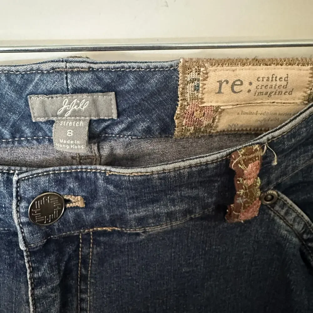 J. Jill Festival Patch Jeans Womens Size 8 Blue Stretch Boho Limited Edition